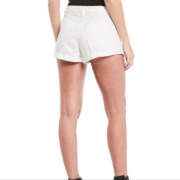FREE PEOPLE | Romeo Distressed Rolled Cut-Off Mid-Rise Shorts in White - Picture 4 of 8